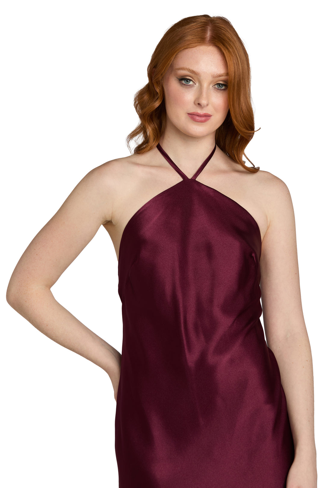 Lucia High Neck Satin Gown Morgan & Co. Lucia High Neck Satin Gown Morgan & Co.
