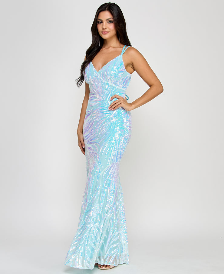 morgan & co sequin dress Morgan & Company Juniors' Strappy V-Neck Sequined Gown - Pink