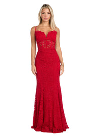 Long Red Lace Dress with Illusion Corset